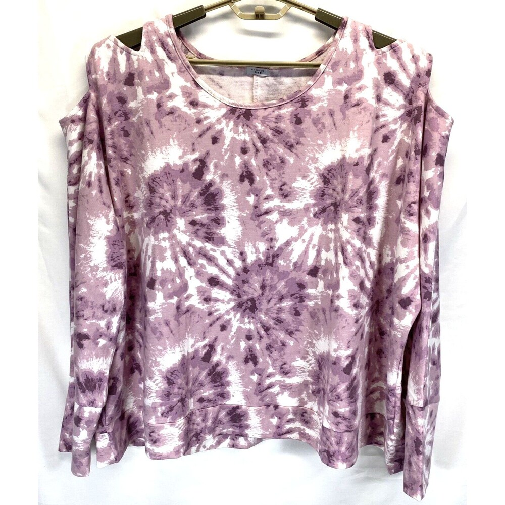 Studio 1886 Women's 2X 22W-24W Top Cold Shoulder Long Sleeves Tie-Dye Pink/White
